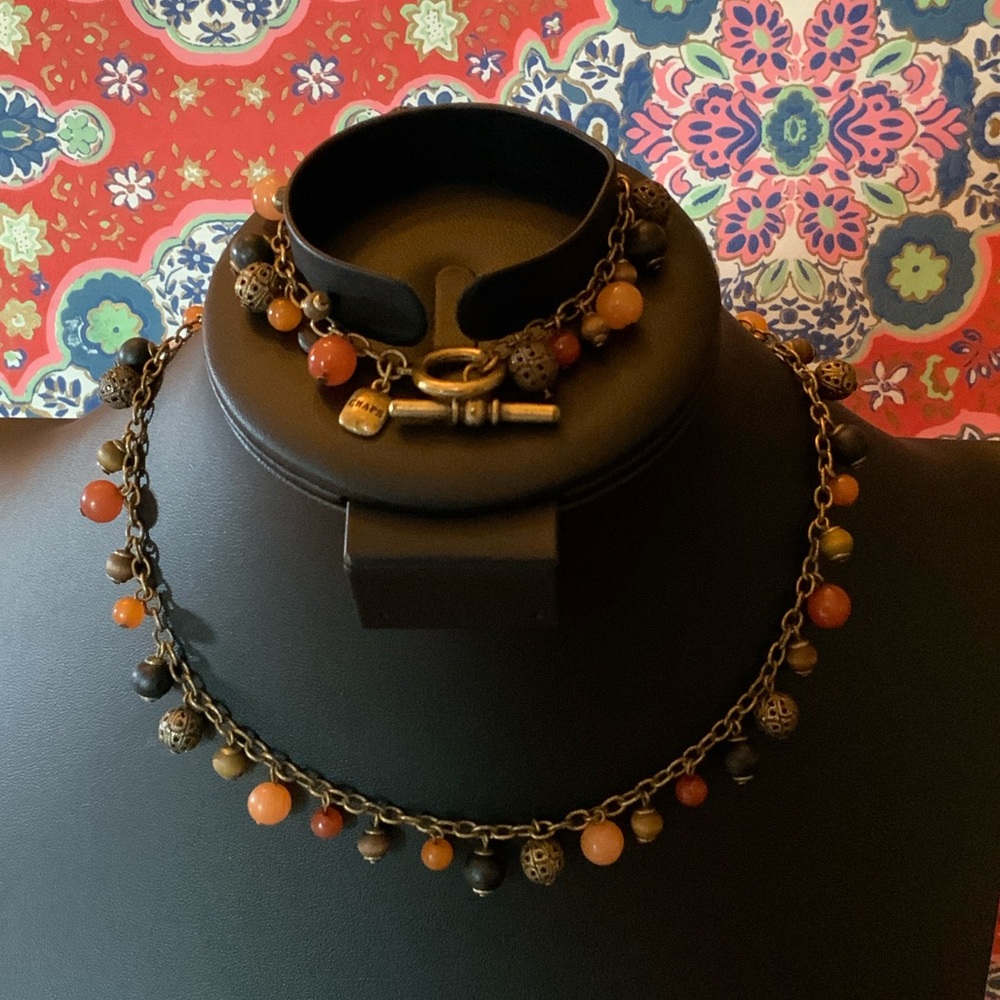 Chaps Gold and Orange Beaded Necklace Set